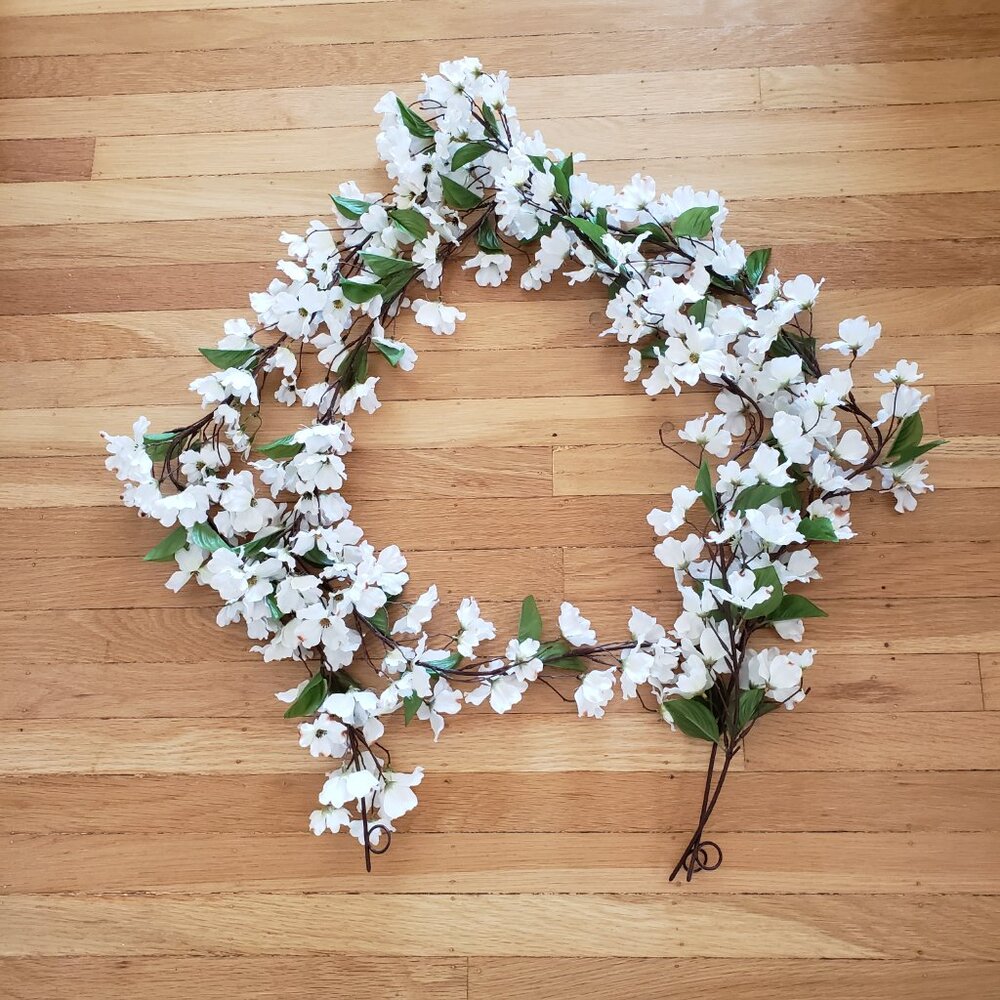 2 White Faux Floral Garland Strands 70" Artificial Flower Wedding Spring Decor